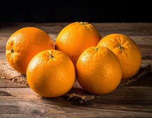 어두운 배경 속 나무 테이블 위 신선한 오렌지 정물 Fresh oranges on rustic wooden table against dark background 
