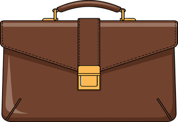 Professional brown leather briefcase illustration with gold clasp and executive handle for business and career concepts.