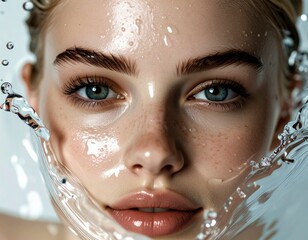 Cooling Summer Beauty Concept, Woman with Cold Water Droplets on Face