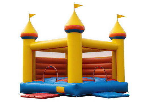 Inflatable bounce house castle for kids isolated on transparent background