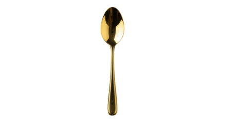 Single polished gold spoon isolated on a black background studio shot golden metal, Isolated On Png Transparent Background