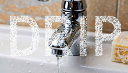 Water Dripping from Faucet with Sparkling Text Effect