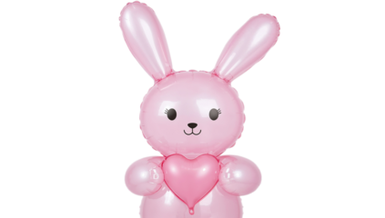Adorable pink bunny balloon character holding a heart, perfect for celebrations and decor