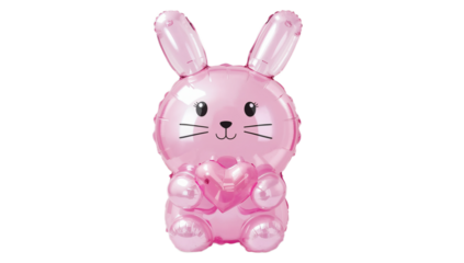 Adorable Pink Bunny Balloon Holding a Heart, Perfect for Celebrations and Parties