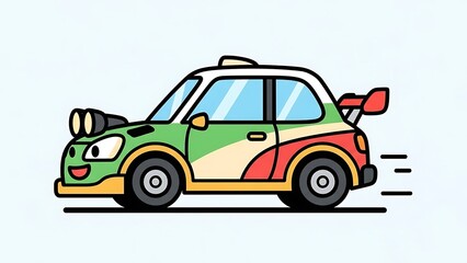 Colorful Cartoon Car with Character Design.