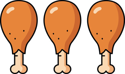Three fried chicken drumsticks vector illustration set in modern flat cartoon style isolated on white background for food icons. © PUTUL