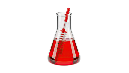 Glass Flask with Red Liquid and Stirrer