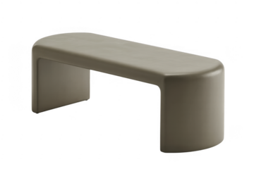 Beige plastic bench with curved legs isolated on a transparent background