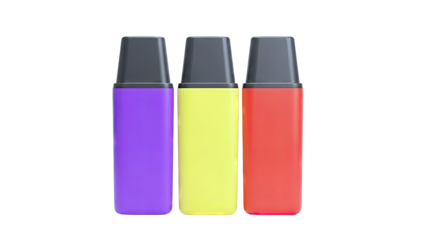 Three Highlighters in Purple, Yellow, and Red