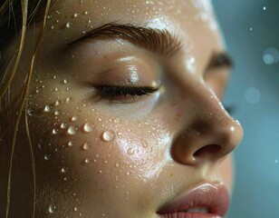 Elegant Portrait of Woman with Fresh Water Spray and Radiant Complexion