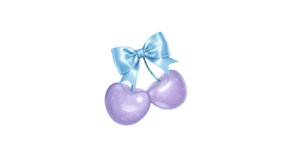Charming Purple Cherries with a Delicate Blue Bow, a Whimsical Digital Illustration
