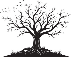 Obraz premium A tree with birds flying in the sky 