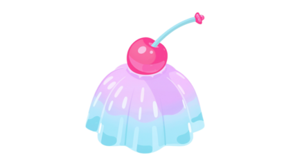 A charming digital illustration of a colorful, two-toned jelly dessert topped with a vibrant red cherry, capturing the essence of a sweet and refreshing treat perfect for any occasion
