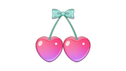 Heart-shaped cherries with a bow, a sweet and charming digital illustration