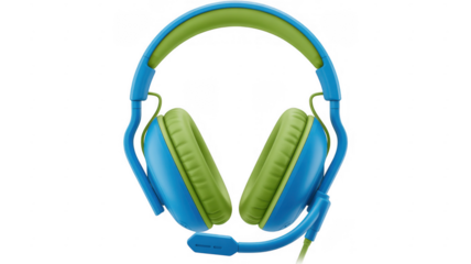 Blue and Green Headphones on Black isolated isolated on a transparent background
