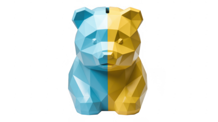 Blue and yellow geometric bear isolated on a transparent background