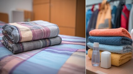 Graduation season theme, basketball and sports backpack placed on the stands beside the basketball court, graduation ribbons on the ground, background is gymnasium