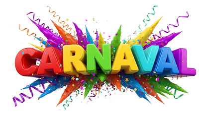Vibrant Carnaval celebration logo with colorful confetti on transparent background
