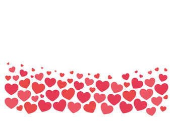 A horizontal border of red and pink hearts love decor frame.