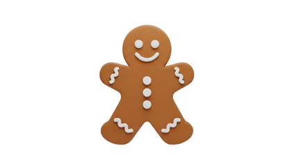 Smiling Gingerbread Man Cookie with White Icing Decorations