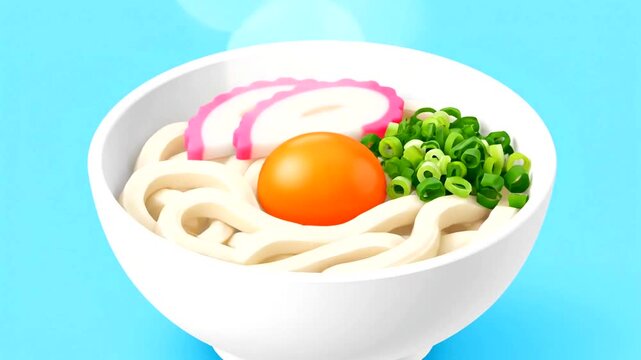 Udon Noodle Bowl with Egg and Green Onions.