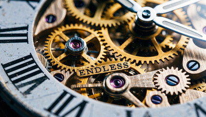 Close-Up of Antique Clock Mechanism with Endless Gears