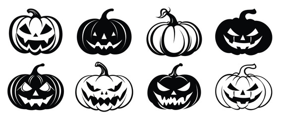 set of halloween pumpkin silhouette vector scary pumpkin