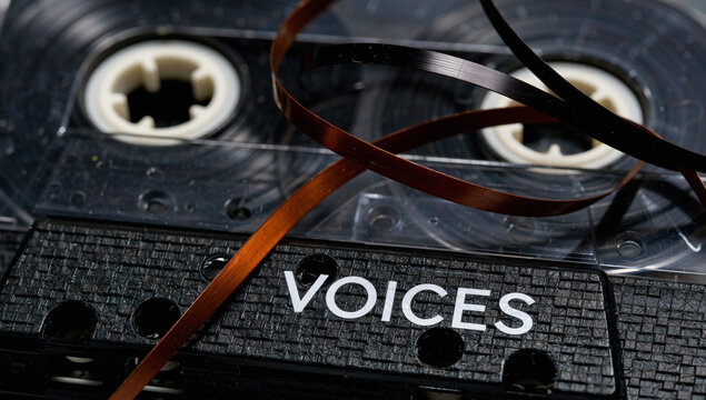 Vintage Cassette Tape with "Voices" Label Close-Up