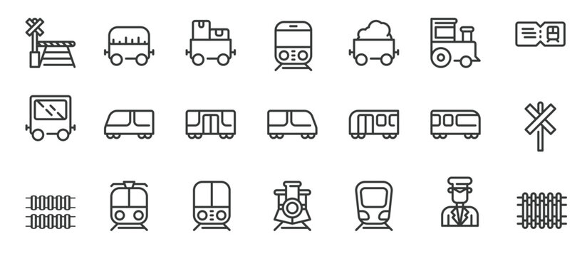 Train stations related icon set
