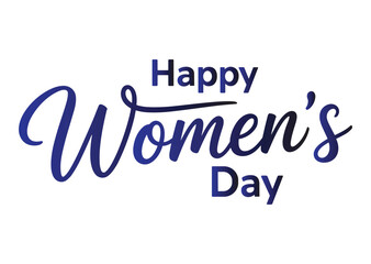 Happy Women's Day script text in blue gradient.