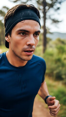 Tall shot of dedicated runner in action, emphasizing health and perseverance