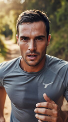 Tall shot of dedicated runner in action, emphasizing health and perseverance