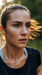Tall shot of dedicated runner in action, emphasizing health and perseverance