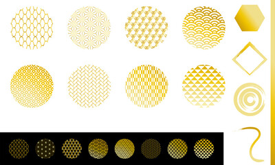 金の和柄伝統紋様 シームレスパターン丸型イラスト