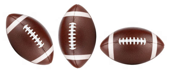 Set of three American footballs on a white background, created AI, PNG