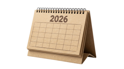 A 2026 calendar rests on a flat surface, AI, PNG