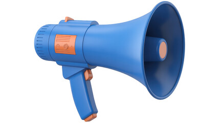 Blue plastic megaphone with orange accents blue megaphone isolated on a transparent background
