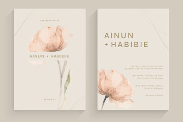 Minimalist Watercolor Floral Wedding Invitation Template in Soft Neutral Colors