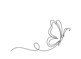 One line art of a butterfly in flight with flowing tail insect animal nature wildlife.