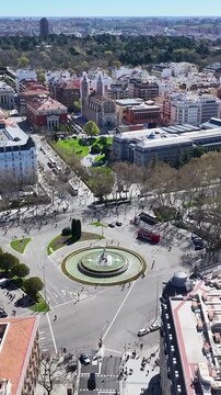 Neptuno Fountain In Madrid Spain. Birds Eye View Of Stunning Cityscape With Streets And Buildings. Metropole Landscape Commercial Building Beautiful. Urban Commercial Building Town. Madrid Spain.