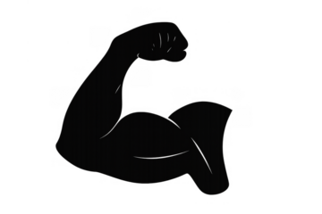 Biceps flexing male arm silhouette showing strength, power, and muscle development, isolated on transparent background