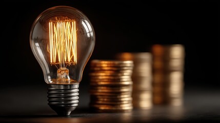 Innovation & Investment: Glowing Light Bulb with Gold Coins, Idea