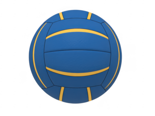 Blue volleyball with yellow stripes isolated on a transparent background