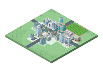 Isometric urban area with modern building