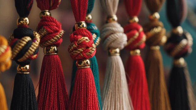 Vibrant tassels in various colors with gold accents