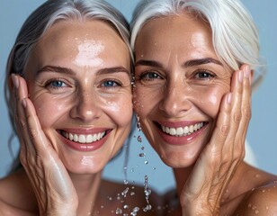 Fresh Faces of Two Women Covered in Morning Dew Drops