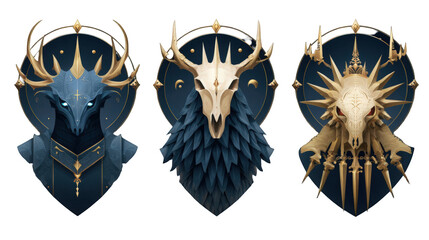 Three intricately designed animal skull illustrations showcasing unique styles and textures