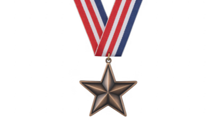 Bronze star medal on red white and blue ribbon isolated on a transparent background