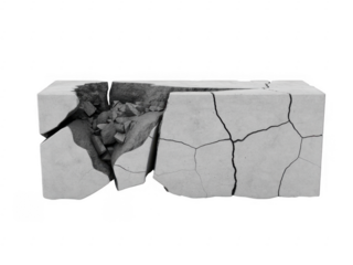 Broken concrete block with chunks missing damaged block isolated on a transparent background