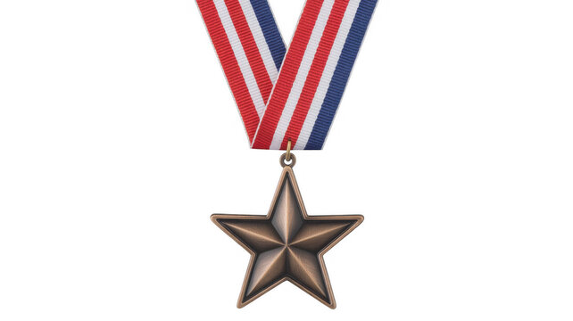 Bronze star medal on red white and blue ribbon isolated on a transparent background
